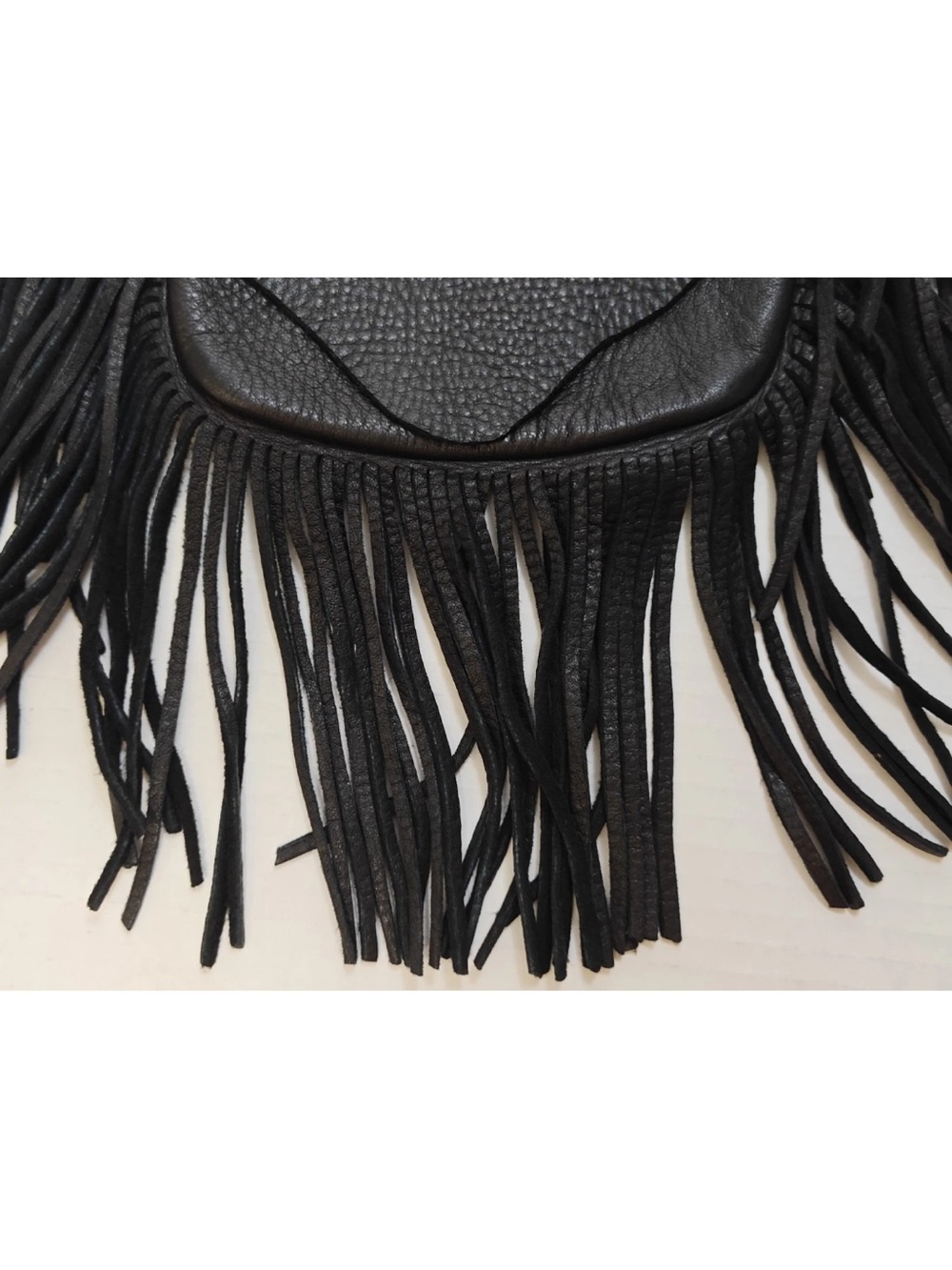 Cactus Mountain Designs Handmade Black Leather Fringed Loop Clasp Pouch Bag